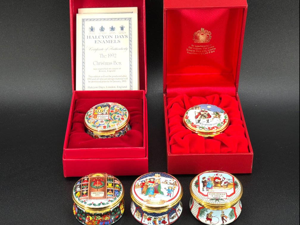 Halcyon Christmas enamel boxes