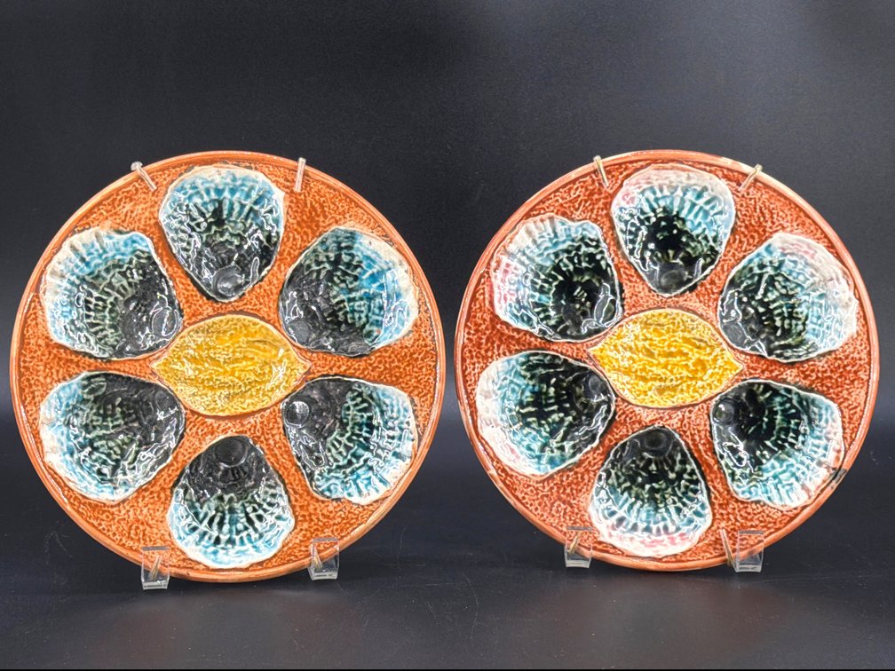 Pair antique oyster plates