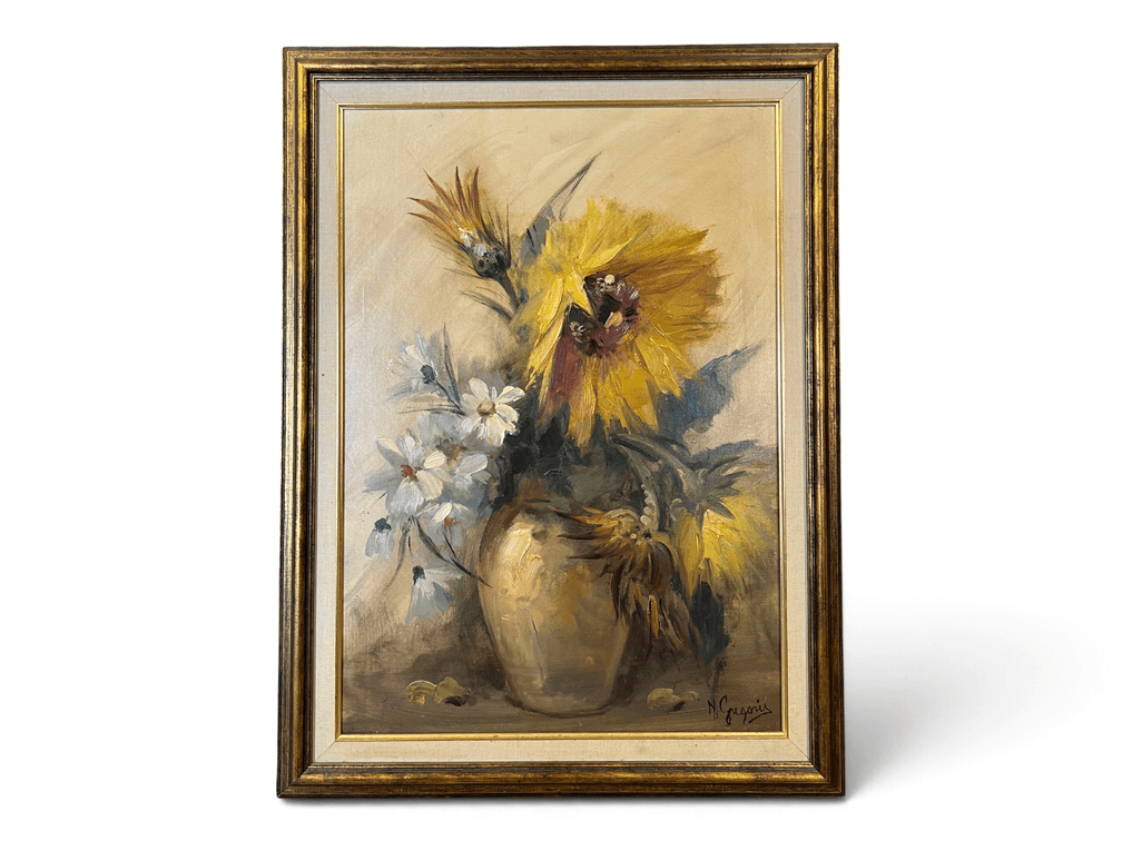 Oil on canvas of still life with sunflowers signed M. Gregoris