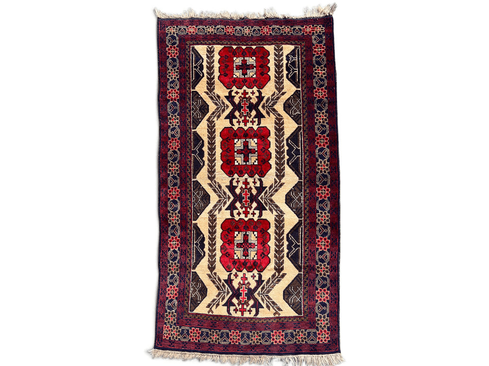 Wool tribal Beluchi scatter rug; 42" x 84"