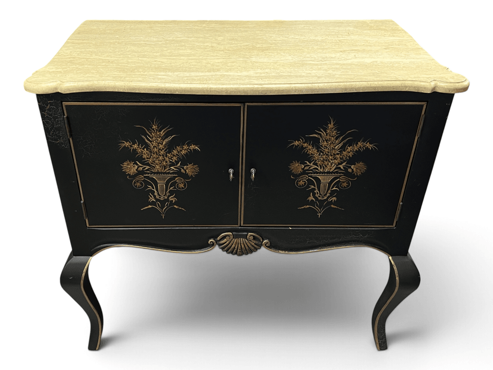 Black painted finish commode with simulated marble top by Stein World