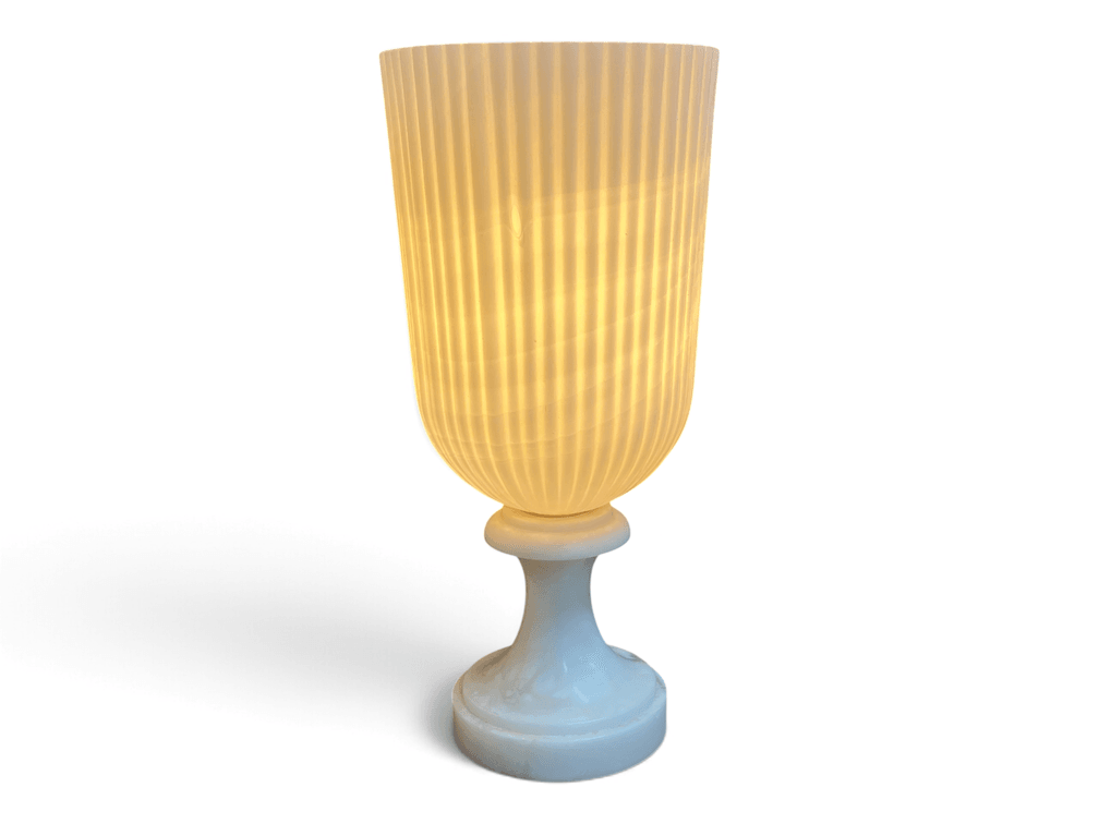Classical Italian alabaster urn lamp with fluted alabaster shade
