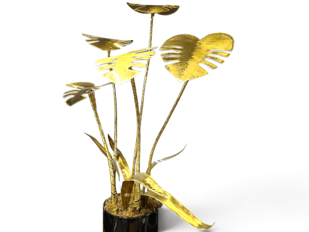 Signed Italian brass sculptural faux Monstera plant
