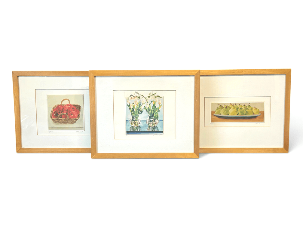 Three framed stillife prints by Bo Jia