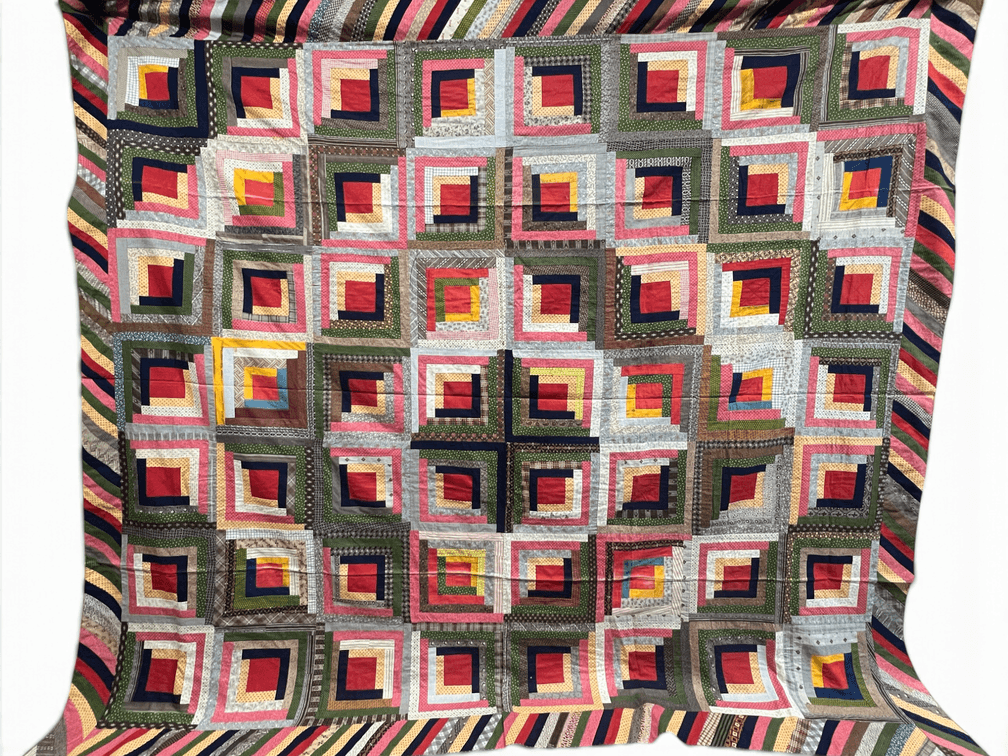 Handmade Log Cabin patchwork  quilt