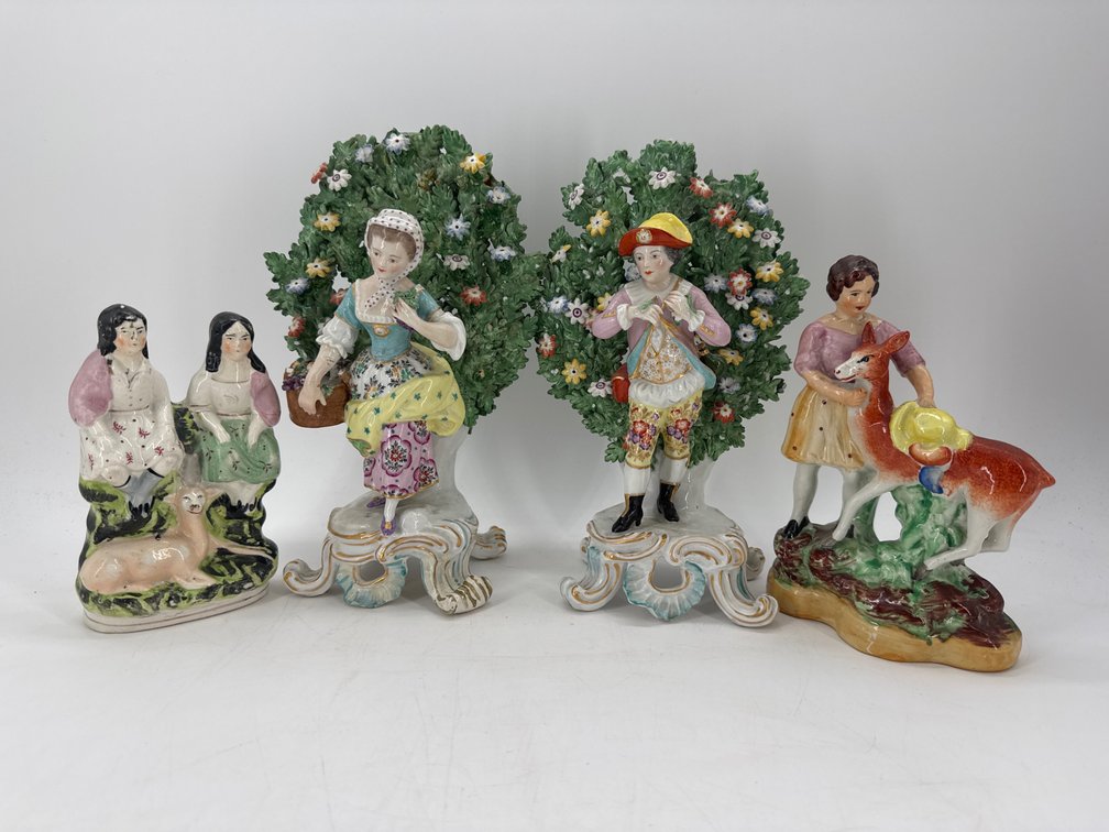 Grouping of 4 antique Staffordshire and English figural items
