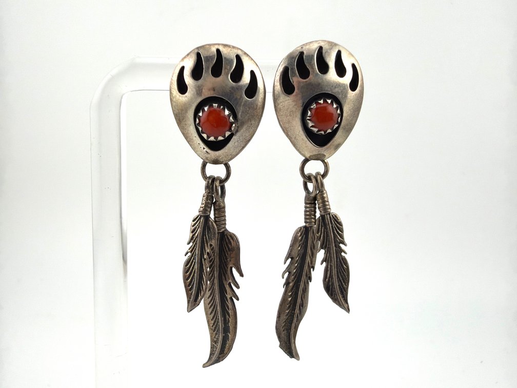 Sterling coral bear paw design earrings