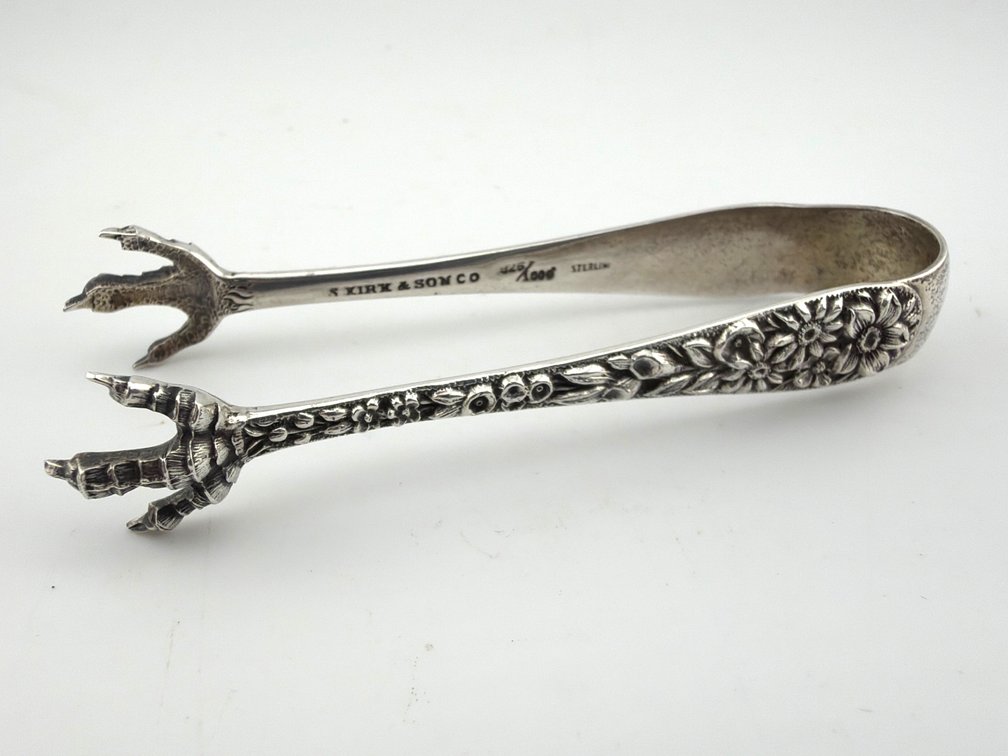 Sterling repousse sugar tongs