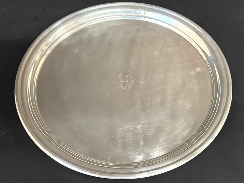 Sterling silver round monogramed "G" tray