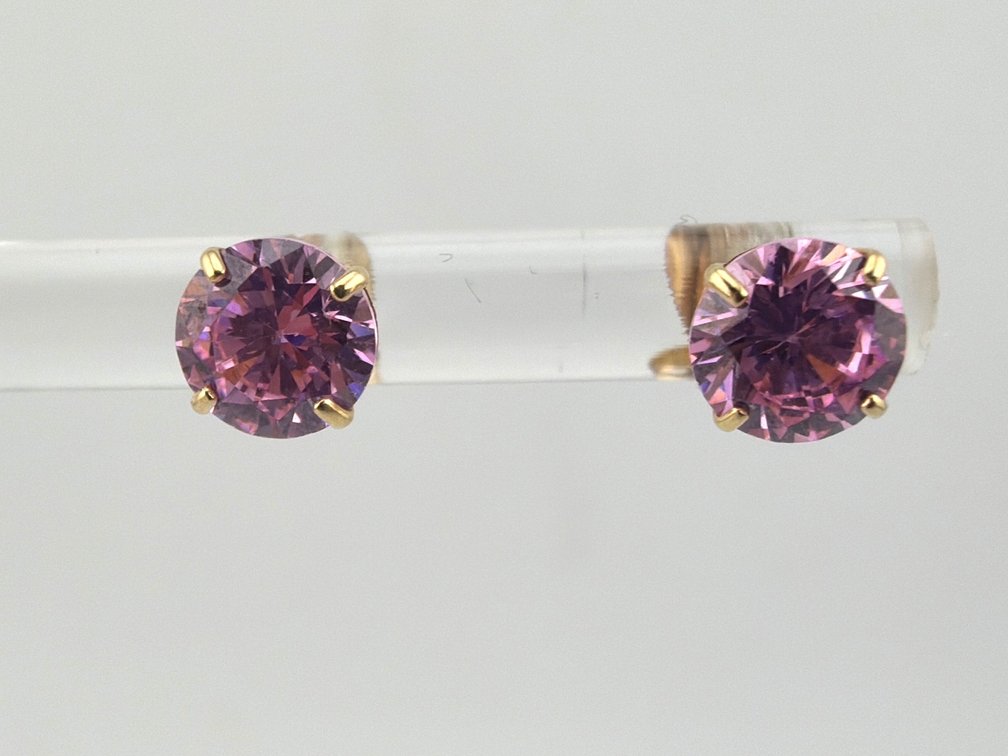 Pair of 14kt round pink ice (CZ) earrings