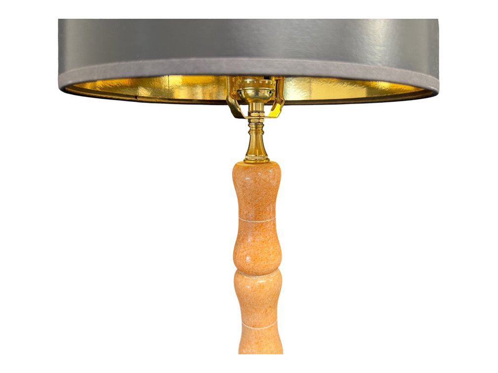 Pink marble table lamp with black drum shade