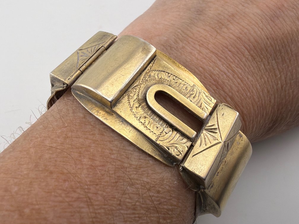 Scandinavian Victorian signed vermeil wide link bracelet