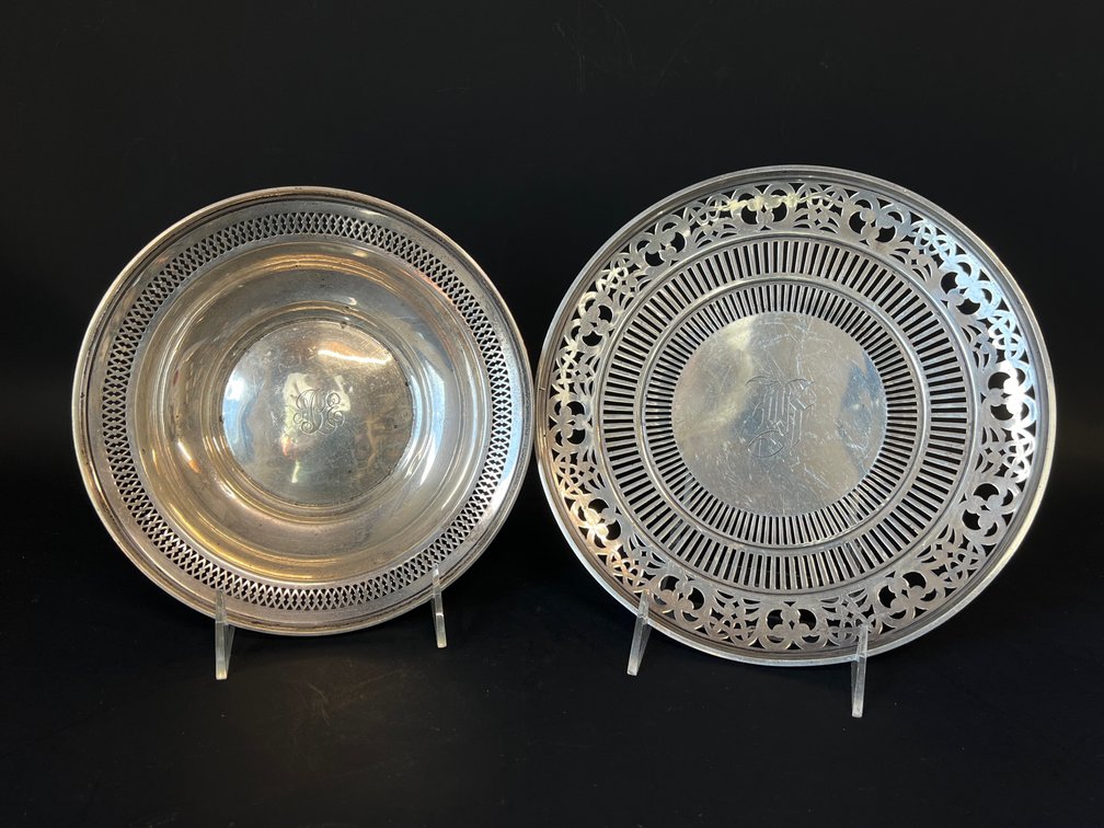 Two pieces of sterling silver monogrammed holloware