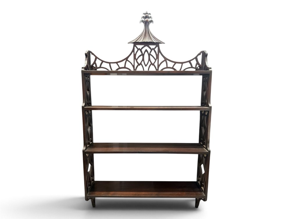 Mahogany Chinese pagoda hanging wall shelf