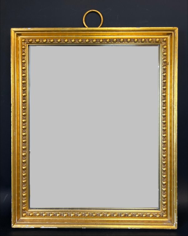 Nice gilded mirror with o ring handle and beaded liner