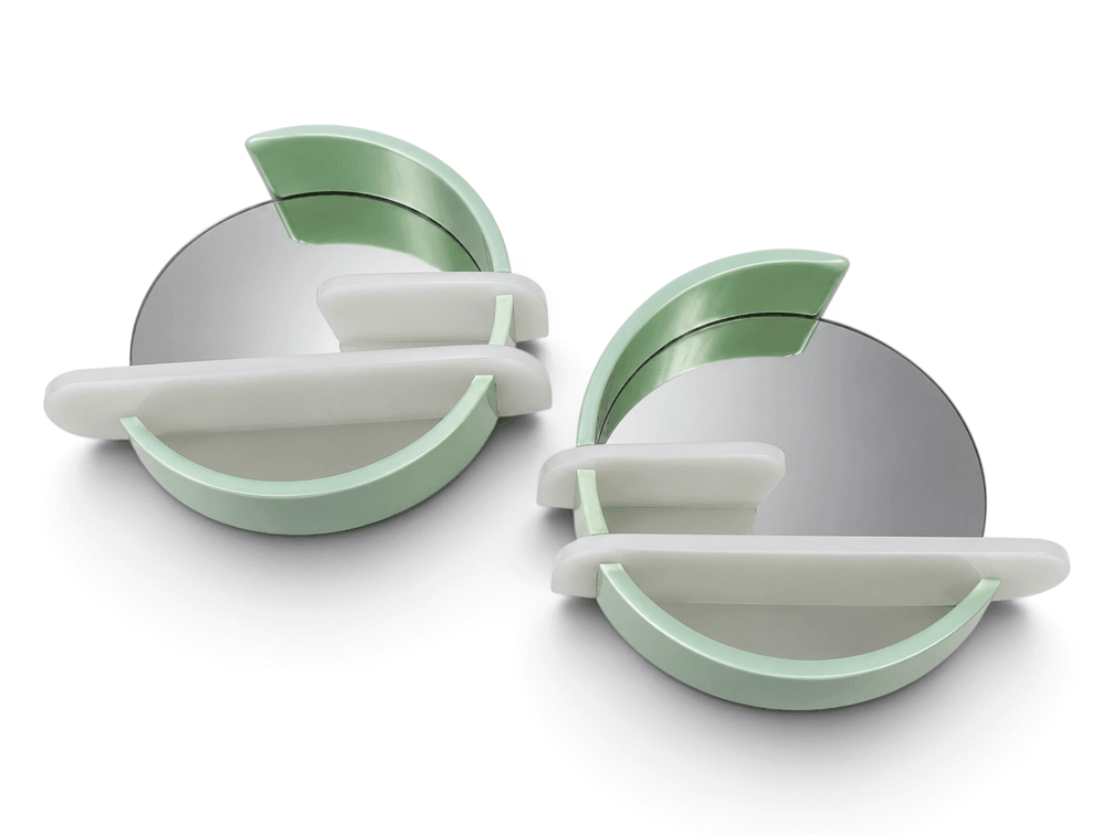 Pair of sleek Art Deco vanity sconces with mirrors