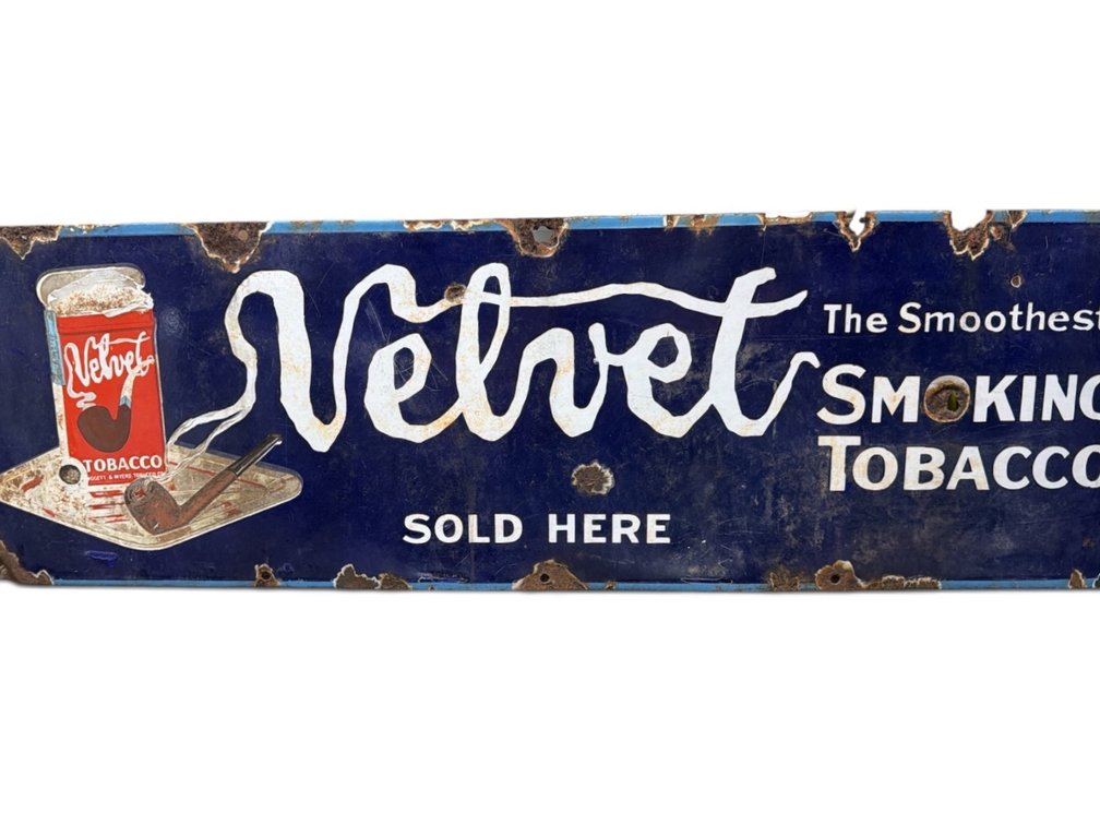 Vintage metal enameled Velvet Tobacco sign