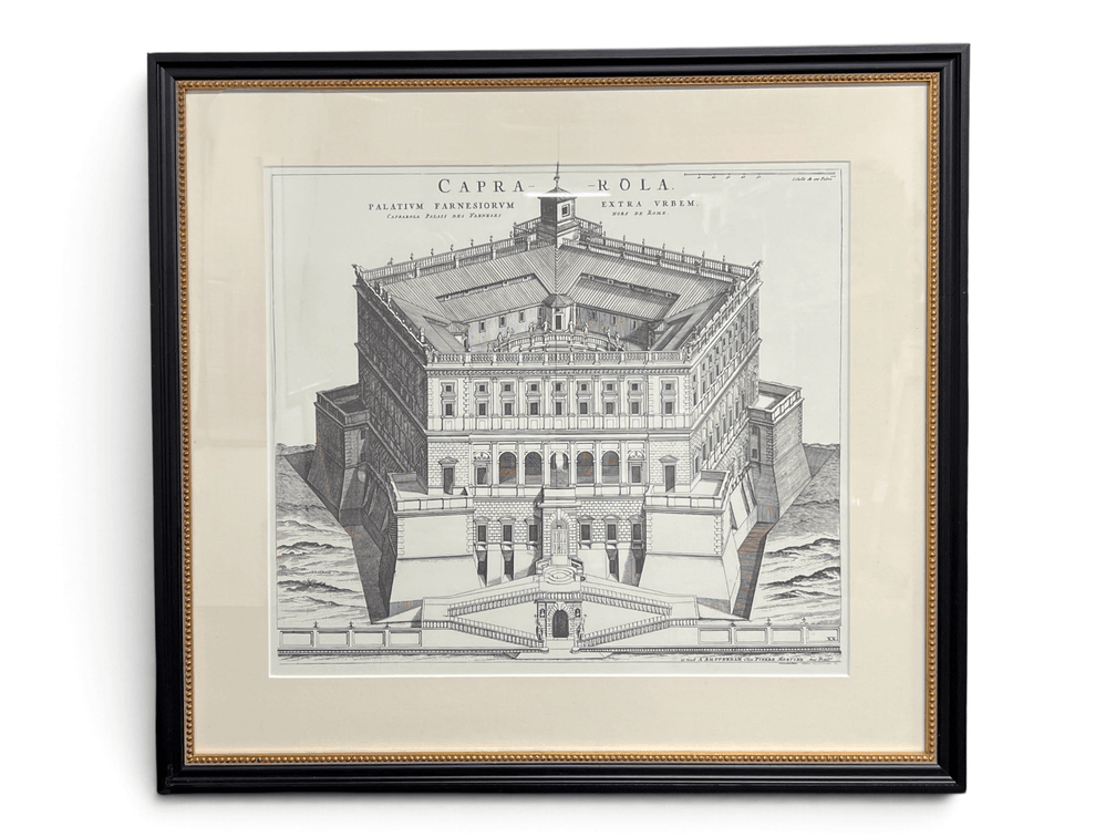 Nicely framed and matted Italian architectural print of Palazzo Farnese