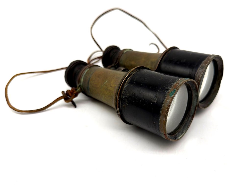 Pair of antique brass and enameled field glasses