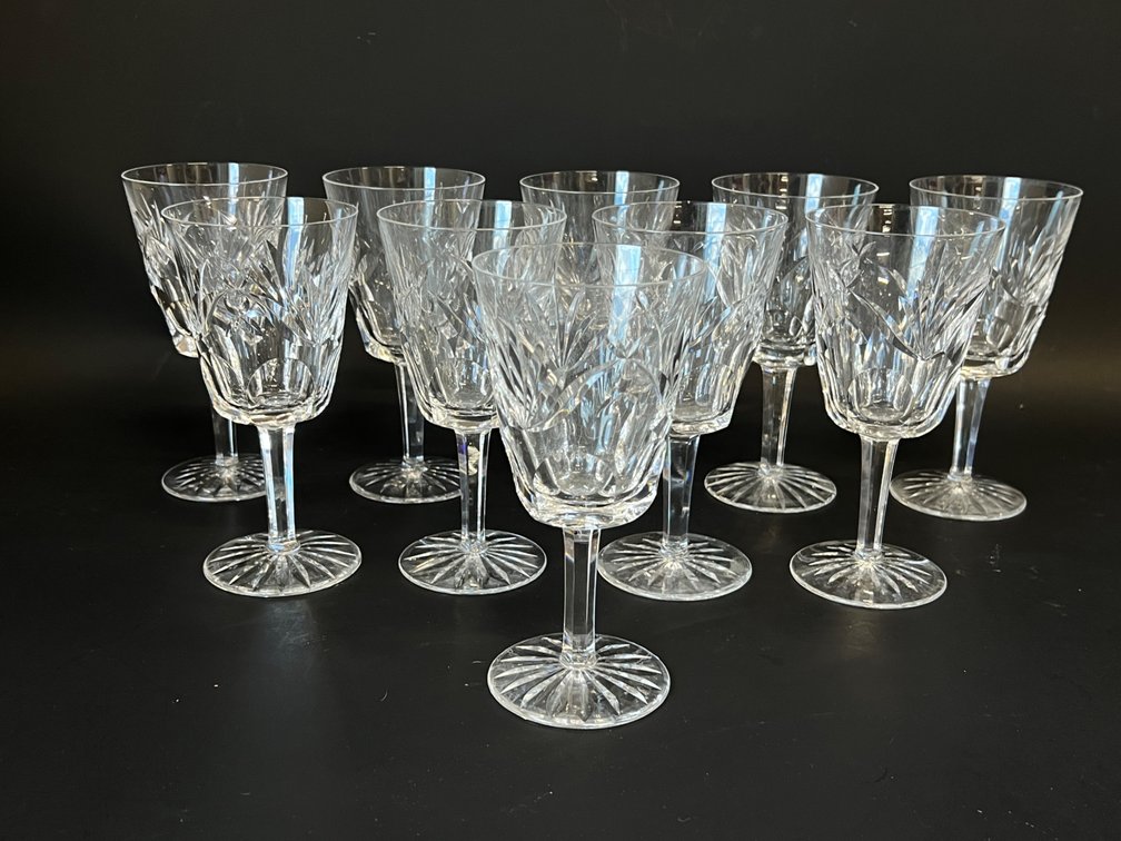 Set of 10 Waterford "Ashling" pattern stemmed water goblets