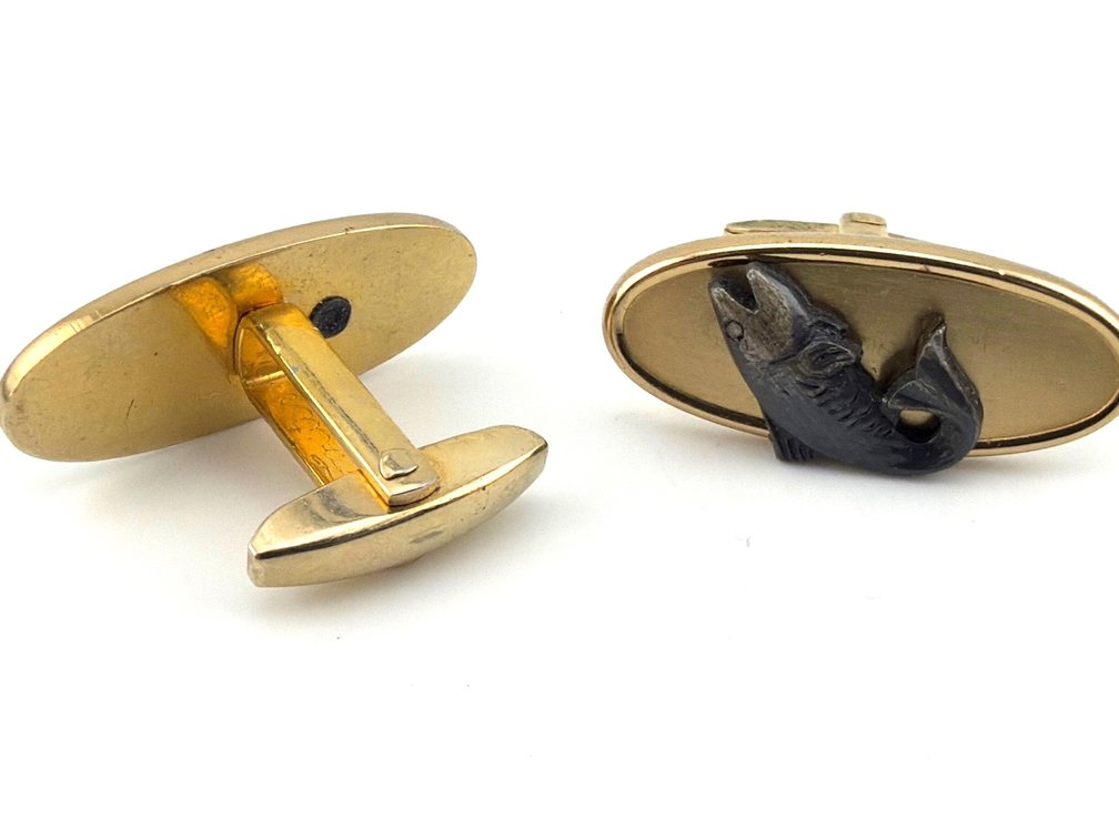 Pair of men's Foster gold tone and fish cuff links