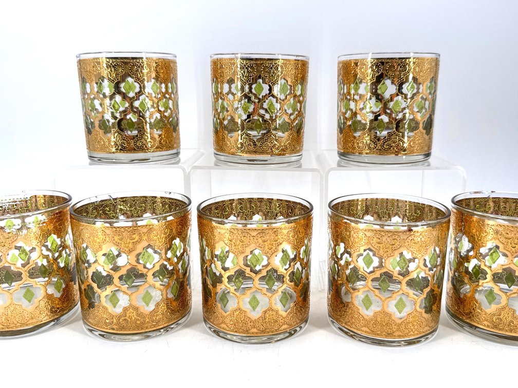 Set of 8 Culver Valencia lowball glasses with 22kt decoration