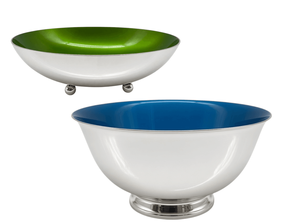 Silver plate enamel bowls