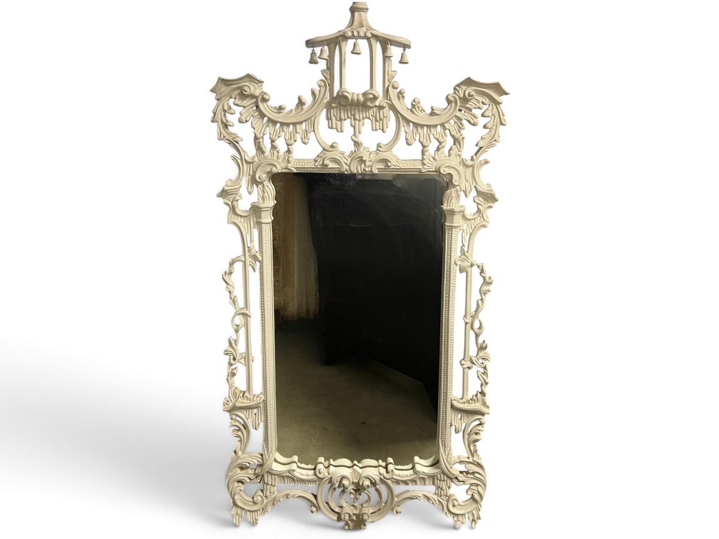 White painted Italian Chippendale style mirror with pagoda frieze