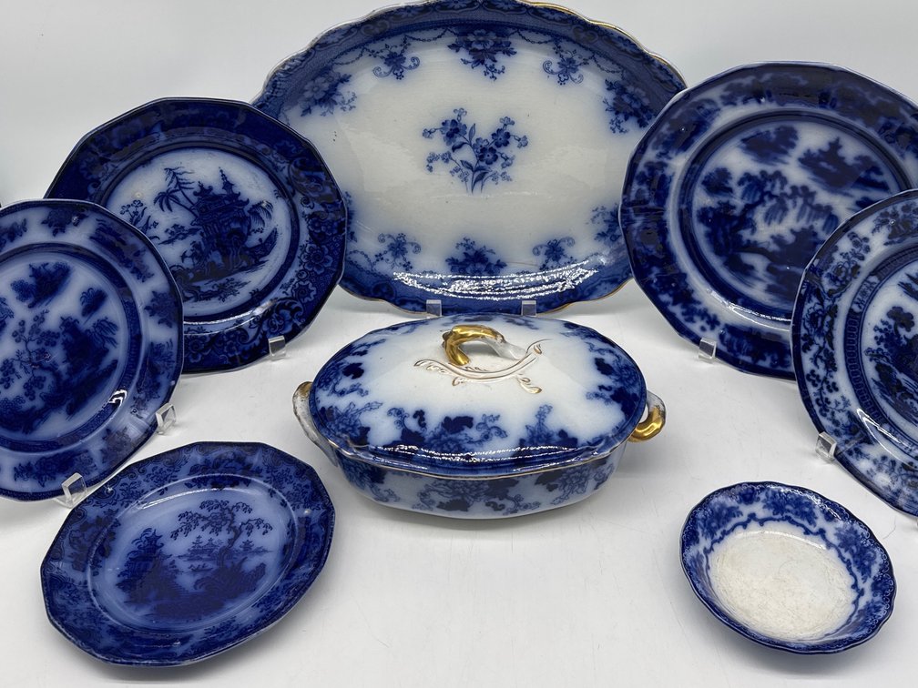 Antique flow blue china