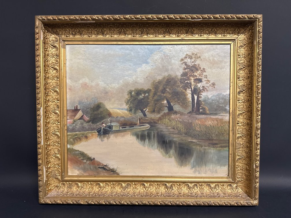 Oil on canvas canal landscape