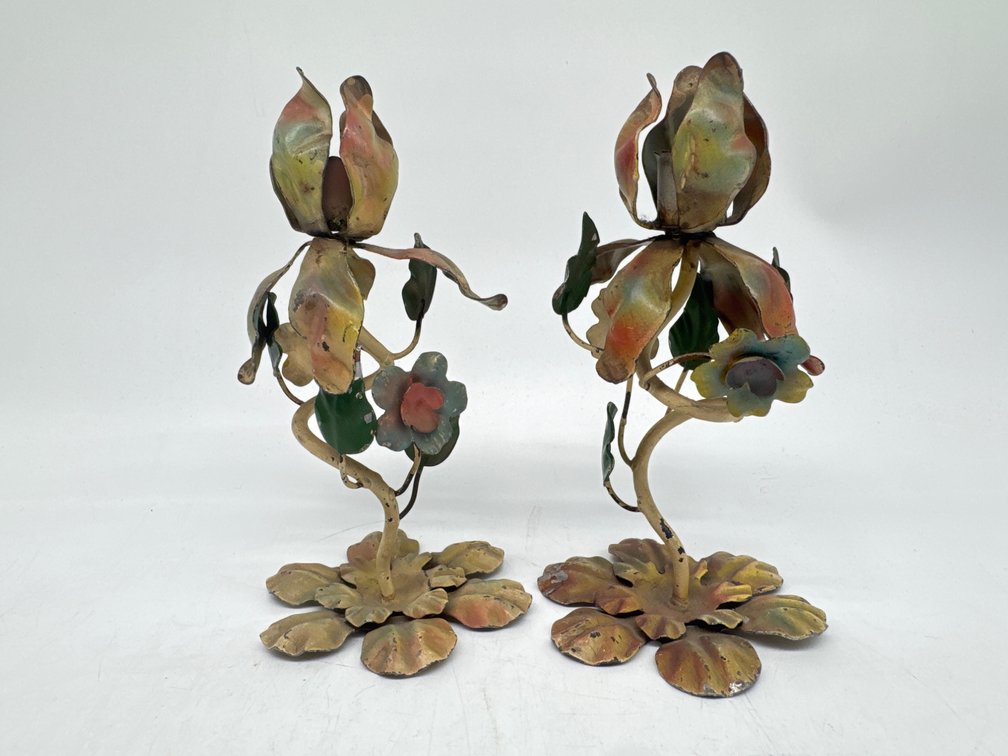 Pair of Italian tole candlesticks