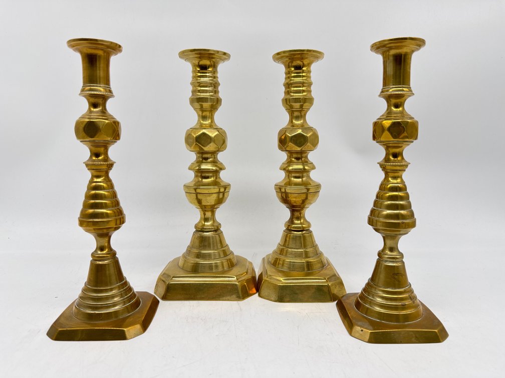 Antique brass push up candlesticks