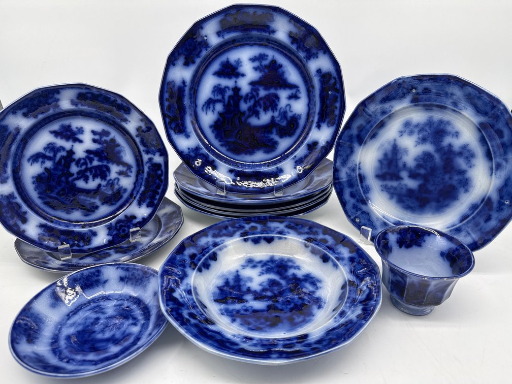 Antique flow blue china