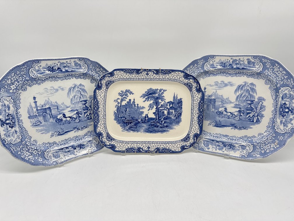 Blue and white Glasgow platters, Staffordshire platter