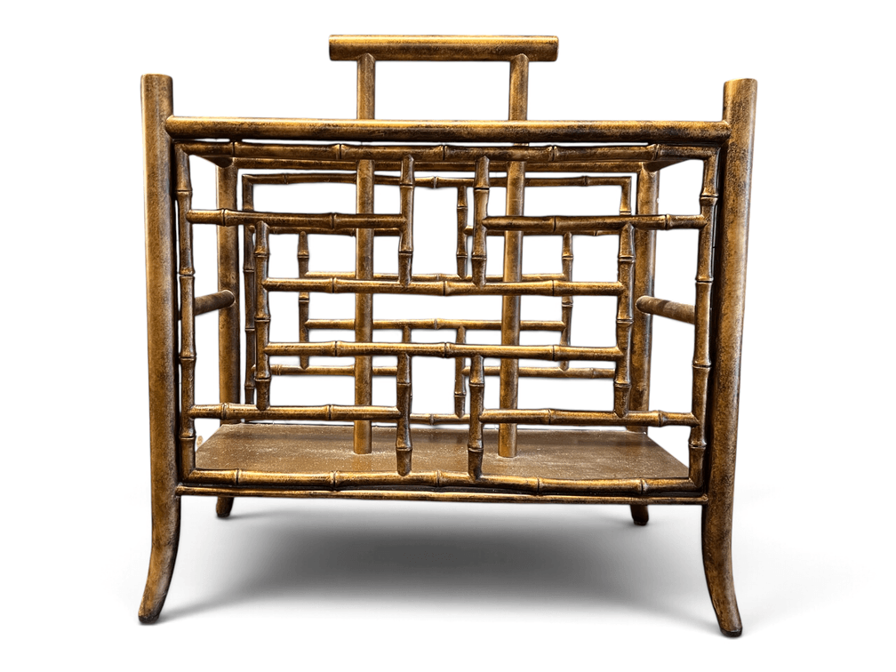 Burnished faux painted Chippendale style Canterbury