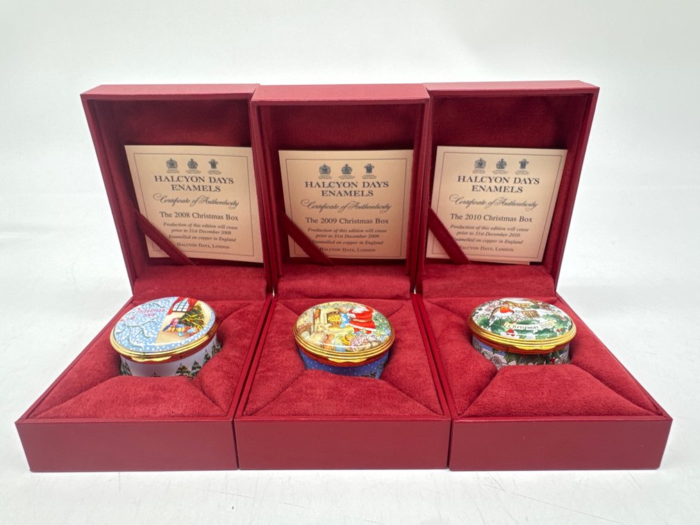 Halcyon Christmas enamel boxes