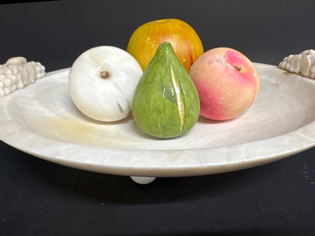 Stone, marble fruit with alabaster bowl