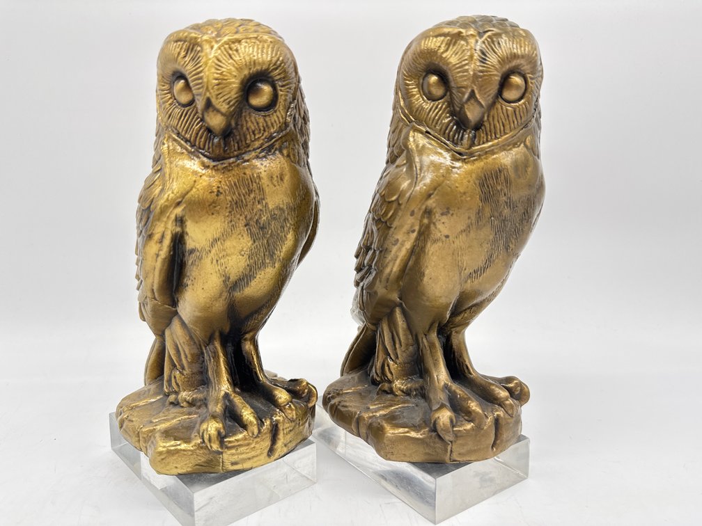 Pair of brass owl figurines