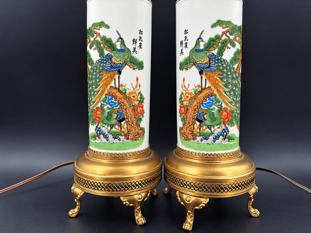 Vintage porcelain lamps with pierced gallery base