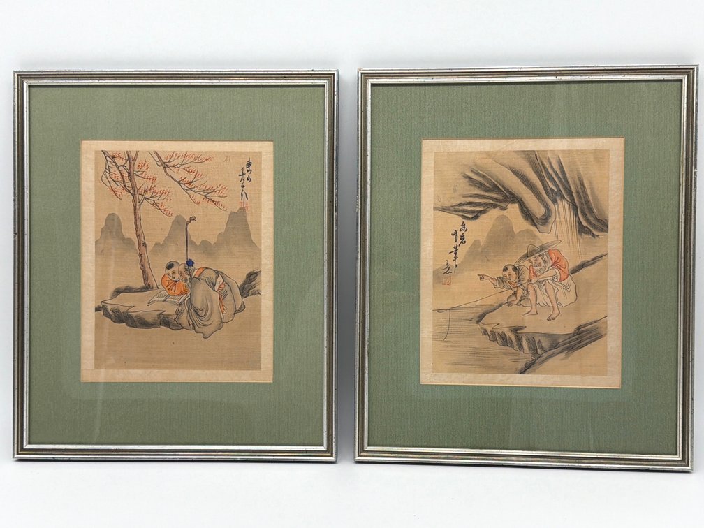 Chinese watercolors of scholar with elder