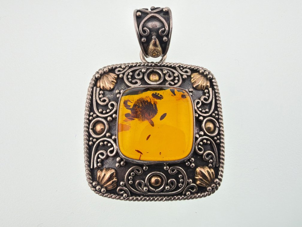 18kt, sterling amber pendant