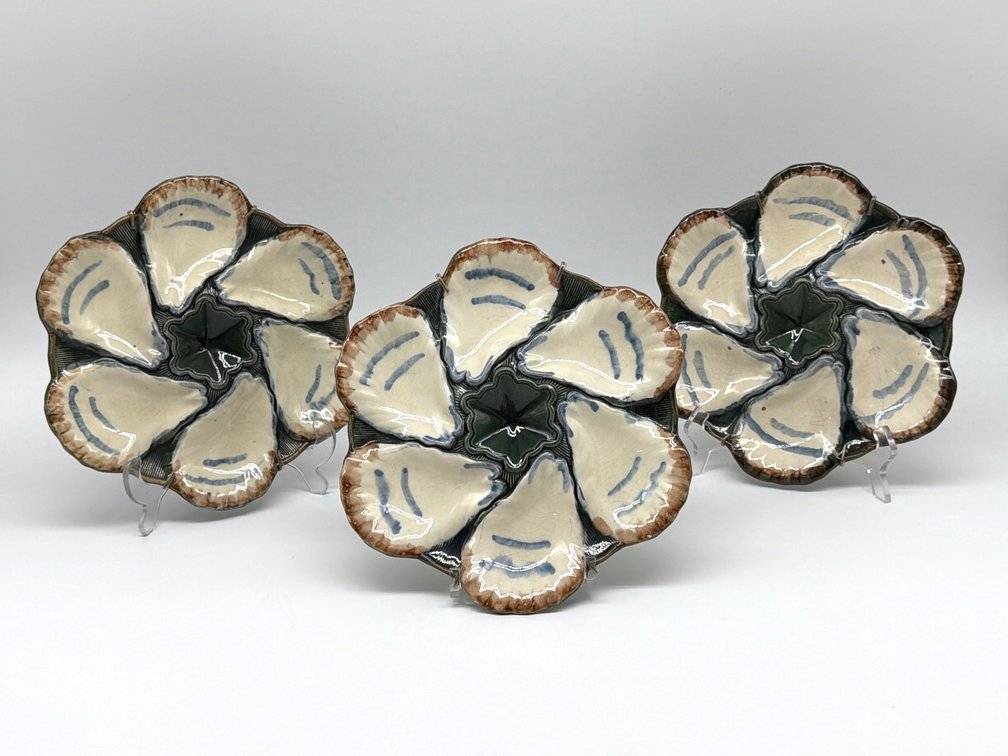 Antique French majolica oyster plates (3)