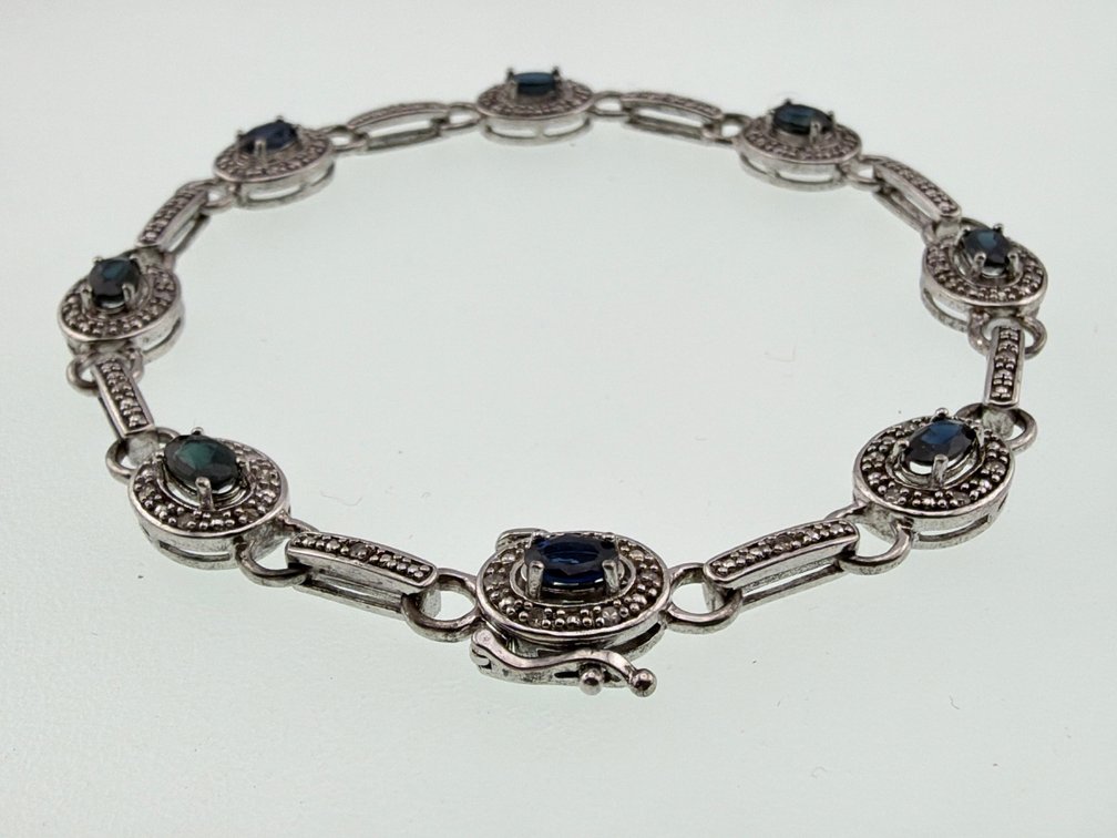 Sterling sapphire, diamond bracelet