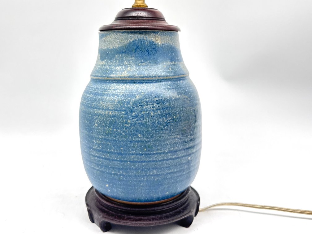 Small blue glazed stoneware lamp