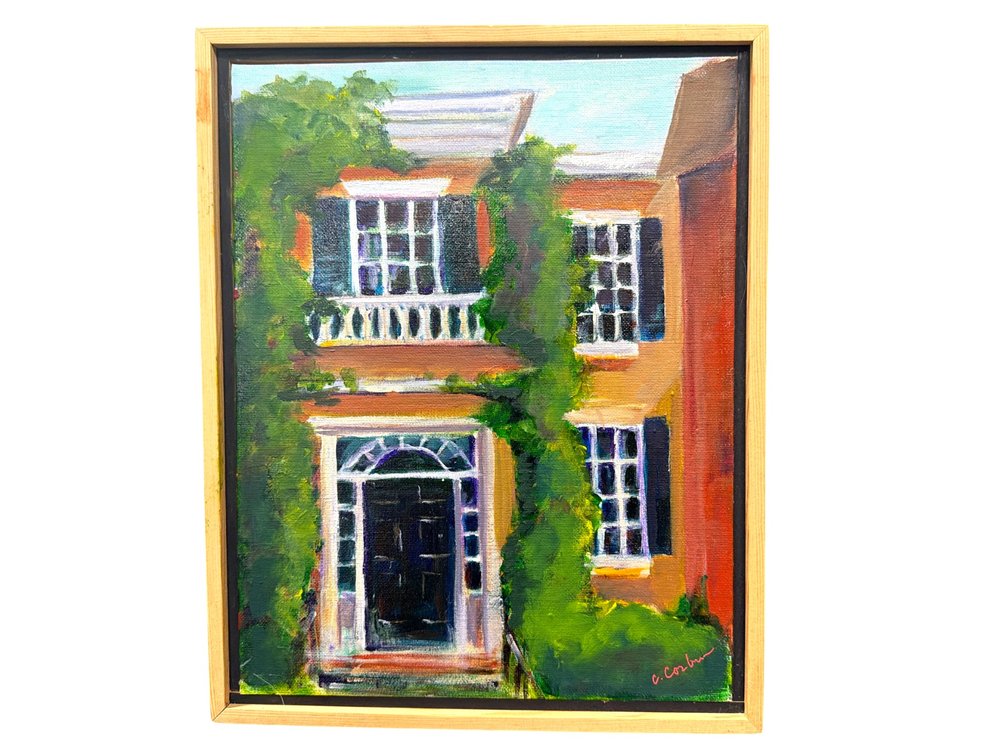Oil on board painting of old home
