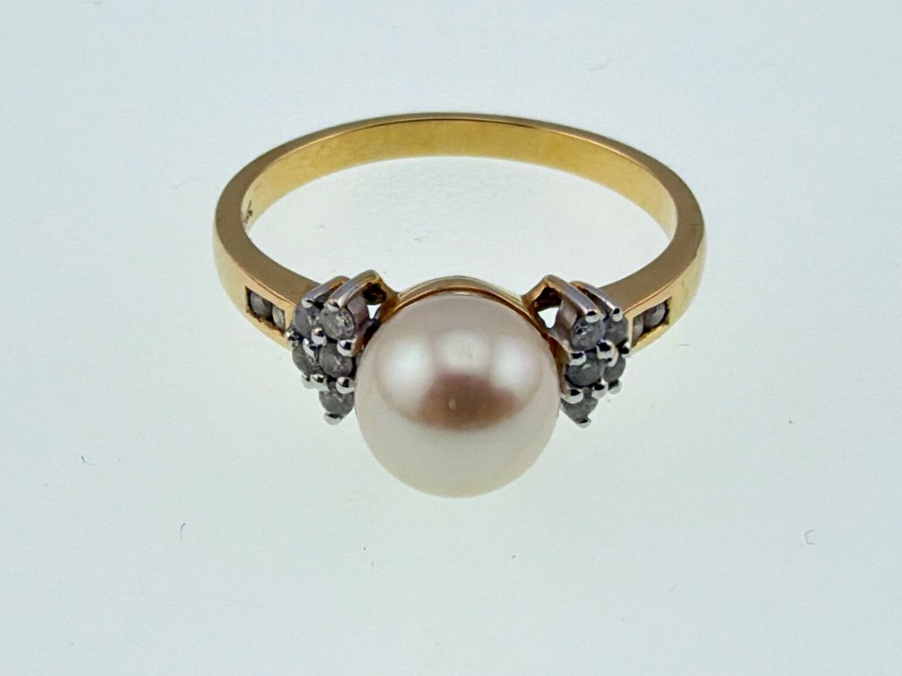 14kt pearl, diamond ring