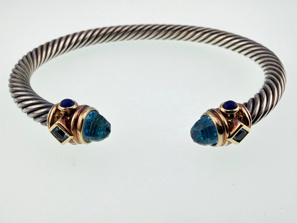 David Yurman 14kt, sterling multi gem cable cuff