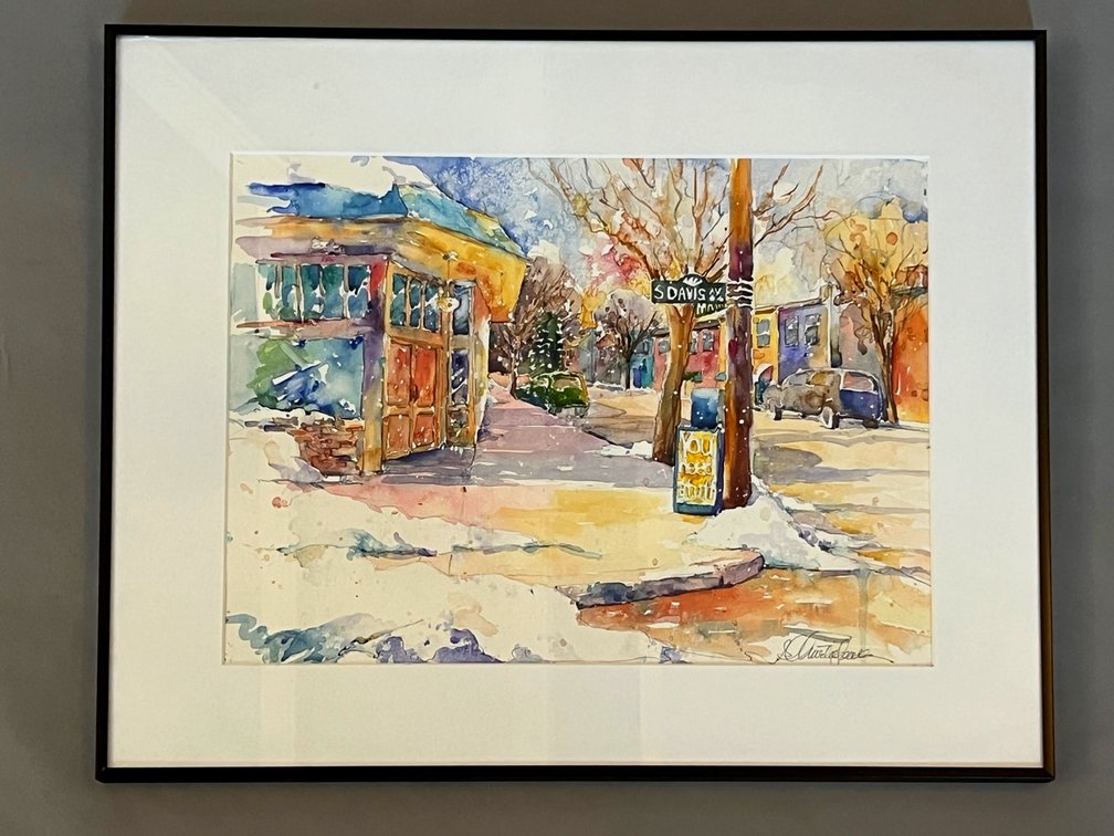 "Davis and Main" framed original watercolor by Christie Jones 2009 K