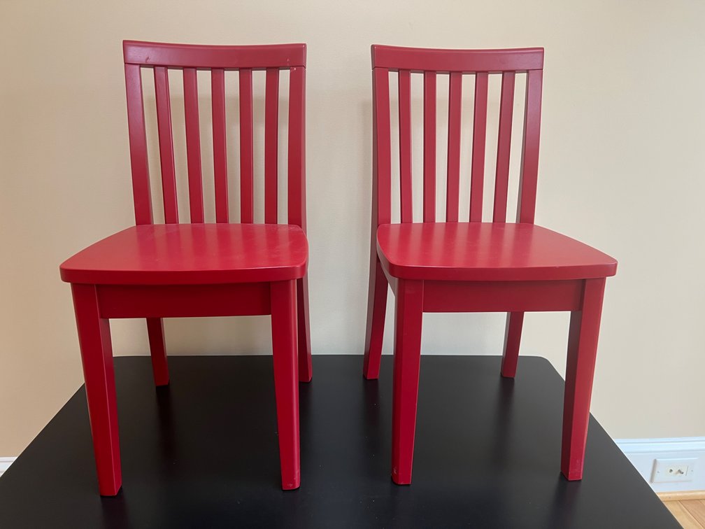 Pair of Williams Sonoma red painted children’s chairs FR