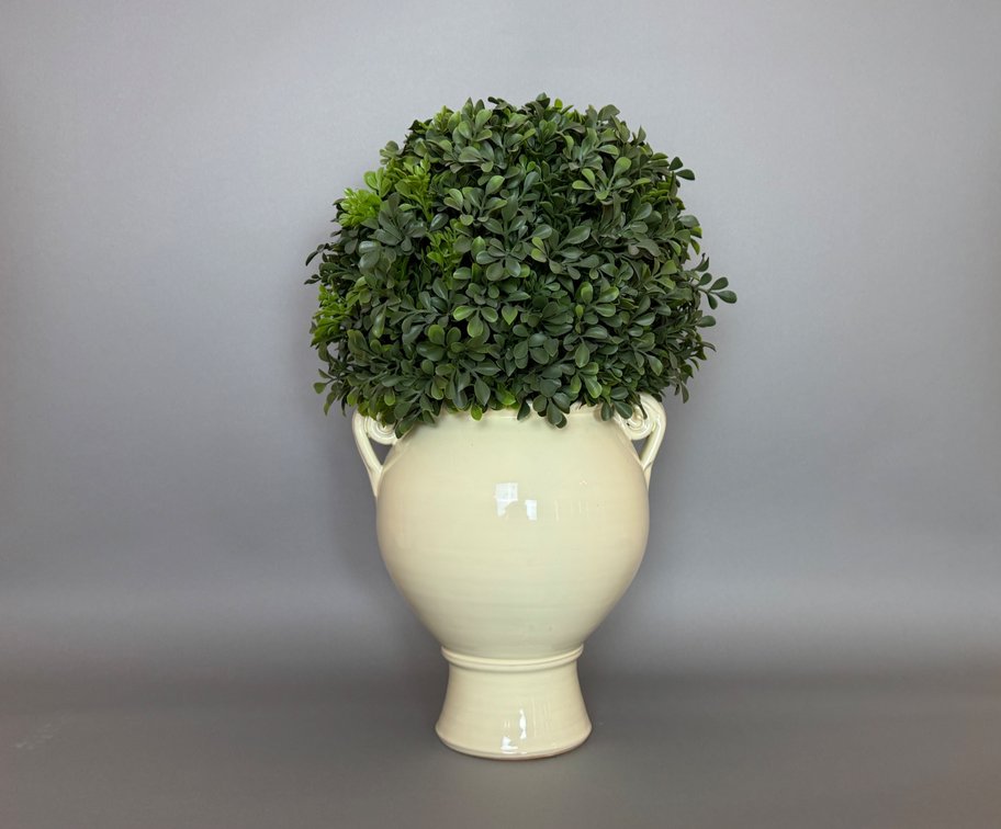 Global Views cream urn with handles and faux ball topiary FR